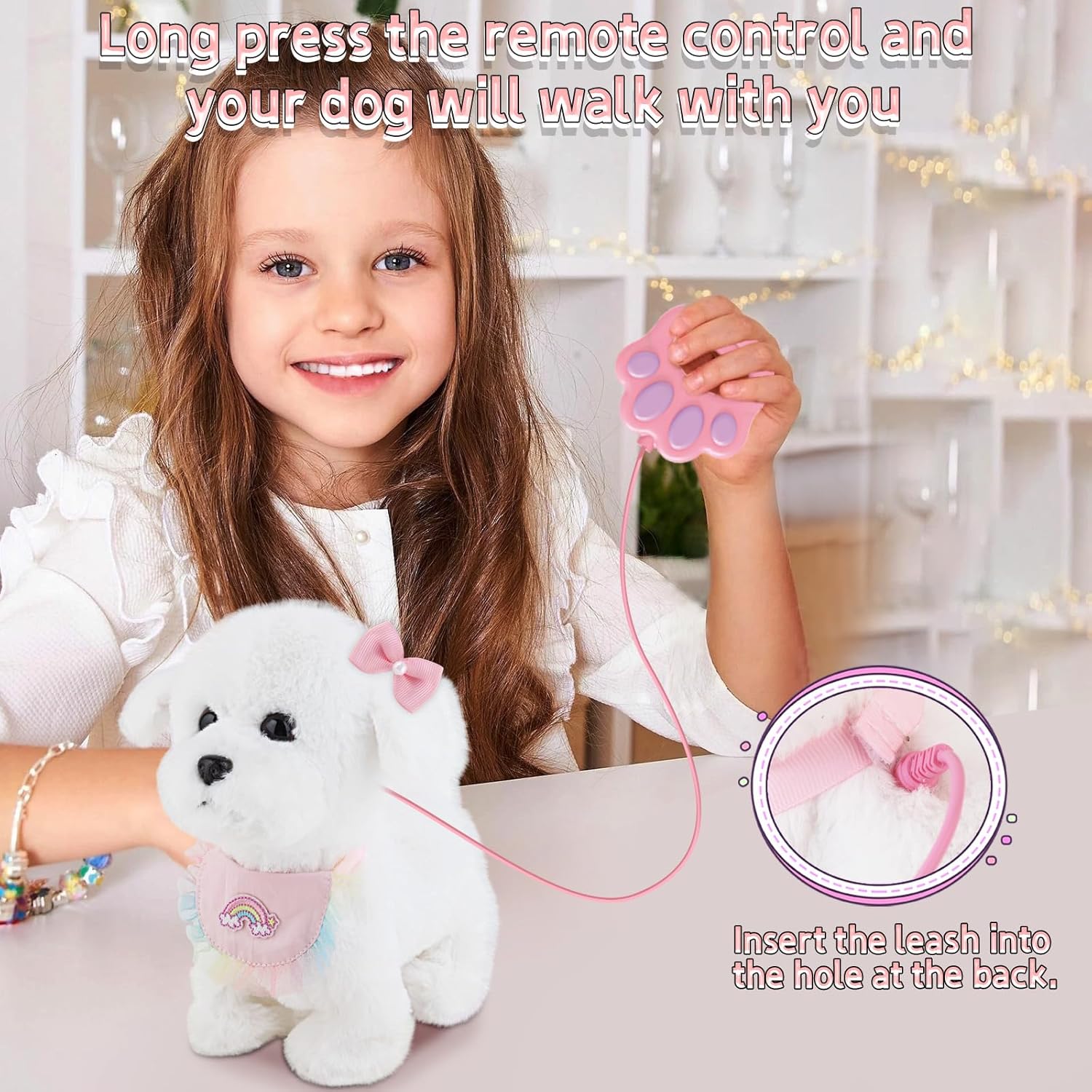 Jimate Puppy Toys for Kids, Toy Dogs that Walk and Bark, Walking Dog Toy for Kids with Leash, Interactive Stuffed Puppy with Remote Control, for Girls and Boys Aged 3-7 Year Old