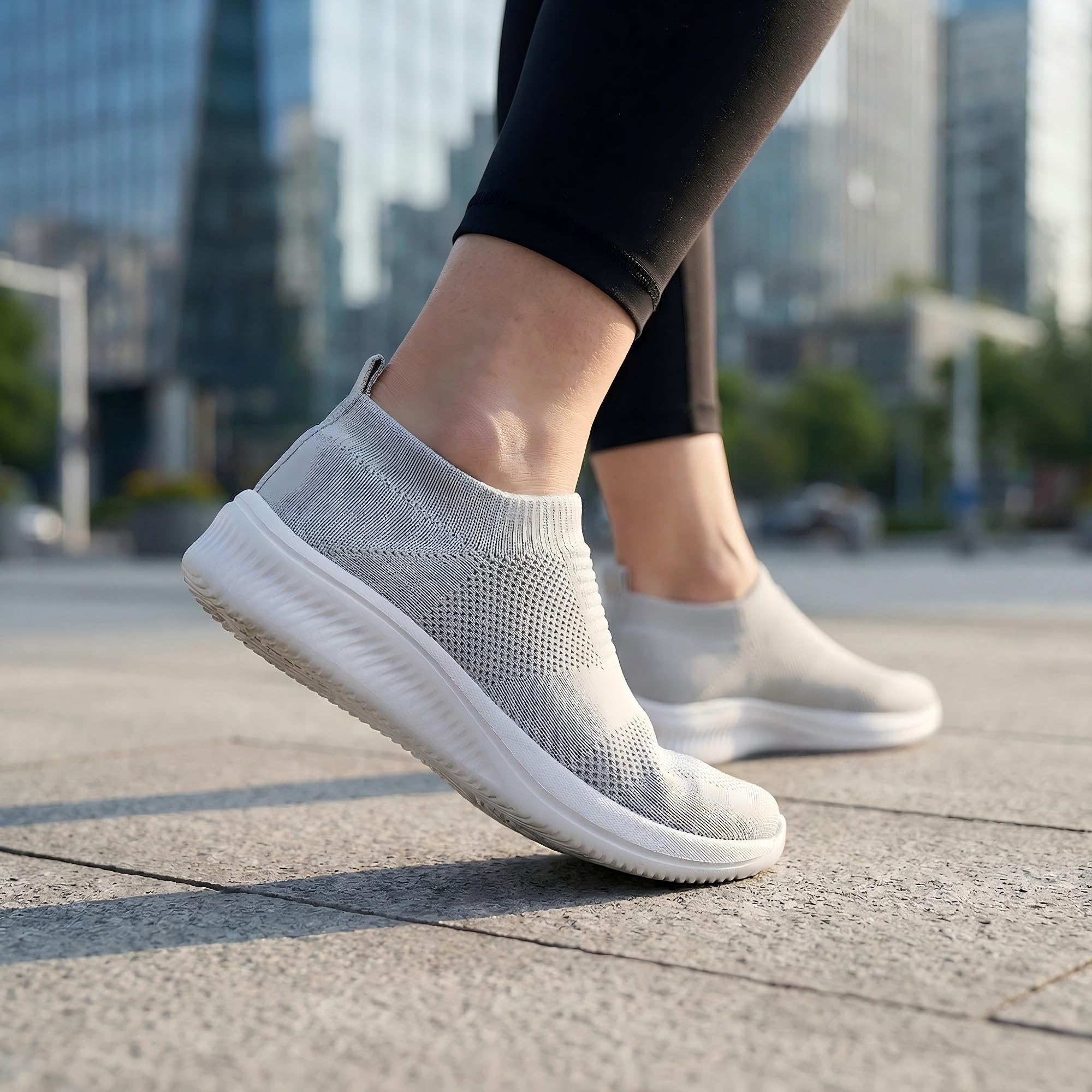 vibdiv Zapatos Planos Caminar Mujer Zapatillas Casual Zapatos Diarios sin Cordones Ligeros Cómodos Gris Claro 38