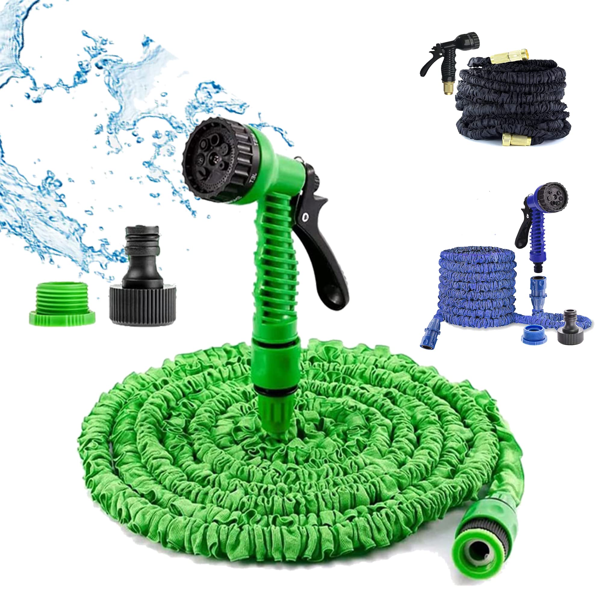 Magic Stretch Flexible Expandable Garden Hose 100FT Prevent Leaking Durable, with 3/4" 1/2” Connectors, 7 Functions Spray Nozzles for Garden Home Car Cleaning (Green)