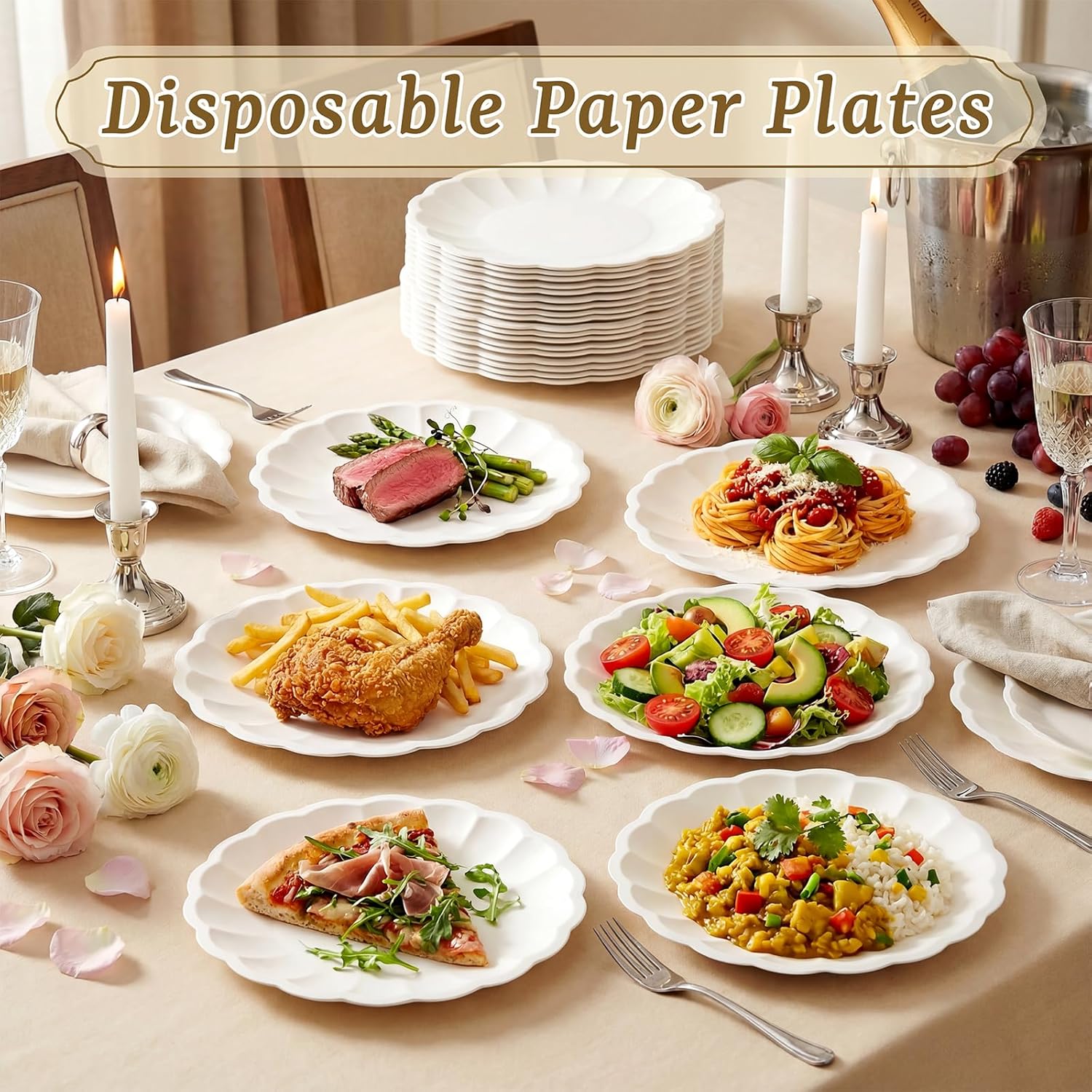 100 Pack Dinner Plates 9 Inch Paper Plates- Compostable Bagasse Party Plates for Wedding, BBQ,Picnic,Birthday,Baby Shower-100% Compostable Bagasse