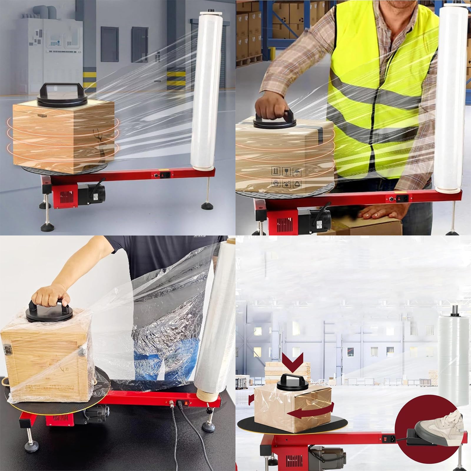 Elektryczny Stół do Owijania Folią Stretch, Półautomatyczny Dozownik Folii Stretch do Folii o Szerokości do 27,5" (70 cm), Stół Obrotowy 40 cm