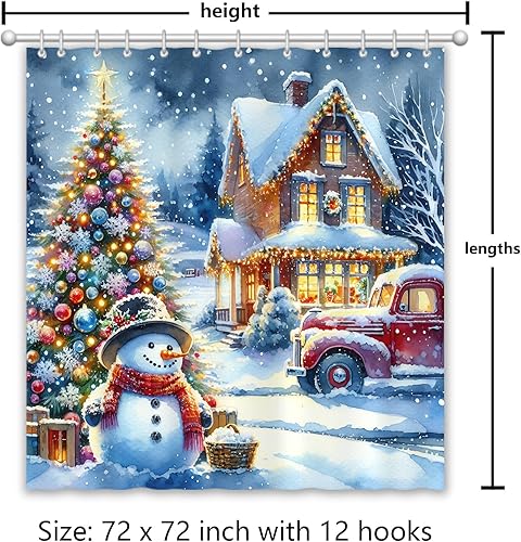 Miniatura 2 de Cortina de ducha de Navidad, decoración navideña de camión rojo de Navidad, cortina de ducha impermeable con 12 ganchos, decoración de baño de