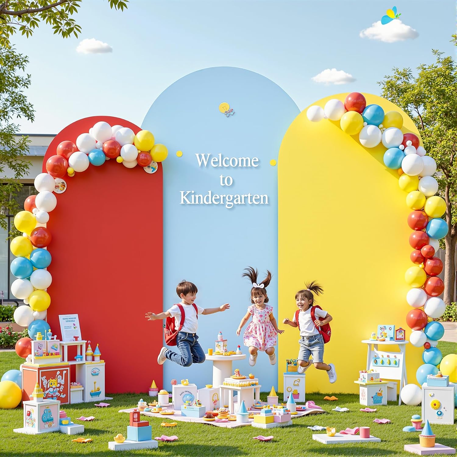 Set of 3 Arch Backdrop Covers(7.2ft, 6.6ft, 6ft) - Premium Stretchy Spandex Backdrop Arch Stand Cover for Baby Shower,Wedding,Party Decor Chiara Cover with Double-Sided Design(Red Yellow Blue) image 2