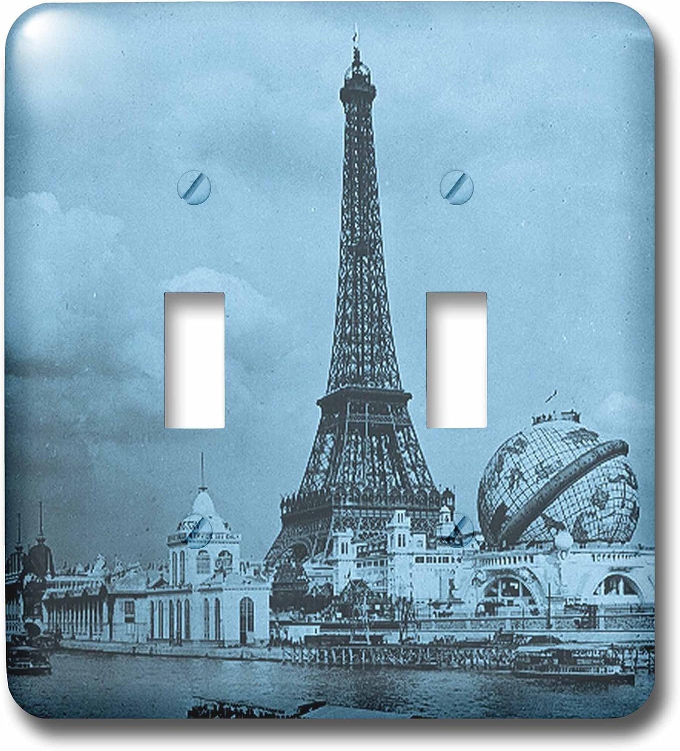 3dRose LLC lsp_77446_2 Eiffel Tower Paris Exposition From The Seine Cyan Tone Double Toggle Switch