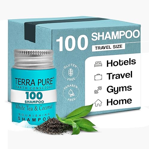 Terra Pure Champú de té blanco y coco, comodidades de hotel de tamaño de viaje, 1 oz (caja de 100) Terra Pure Champú de té blanco y coco, comodidades de hotel de tamaño de viaje, 1 oz (caja de 100)