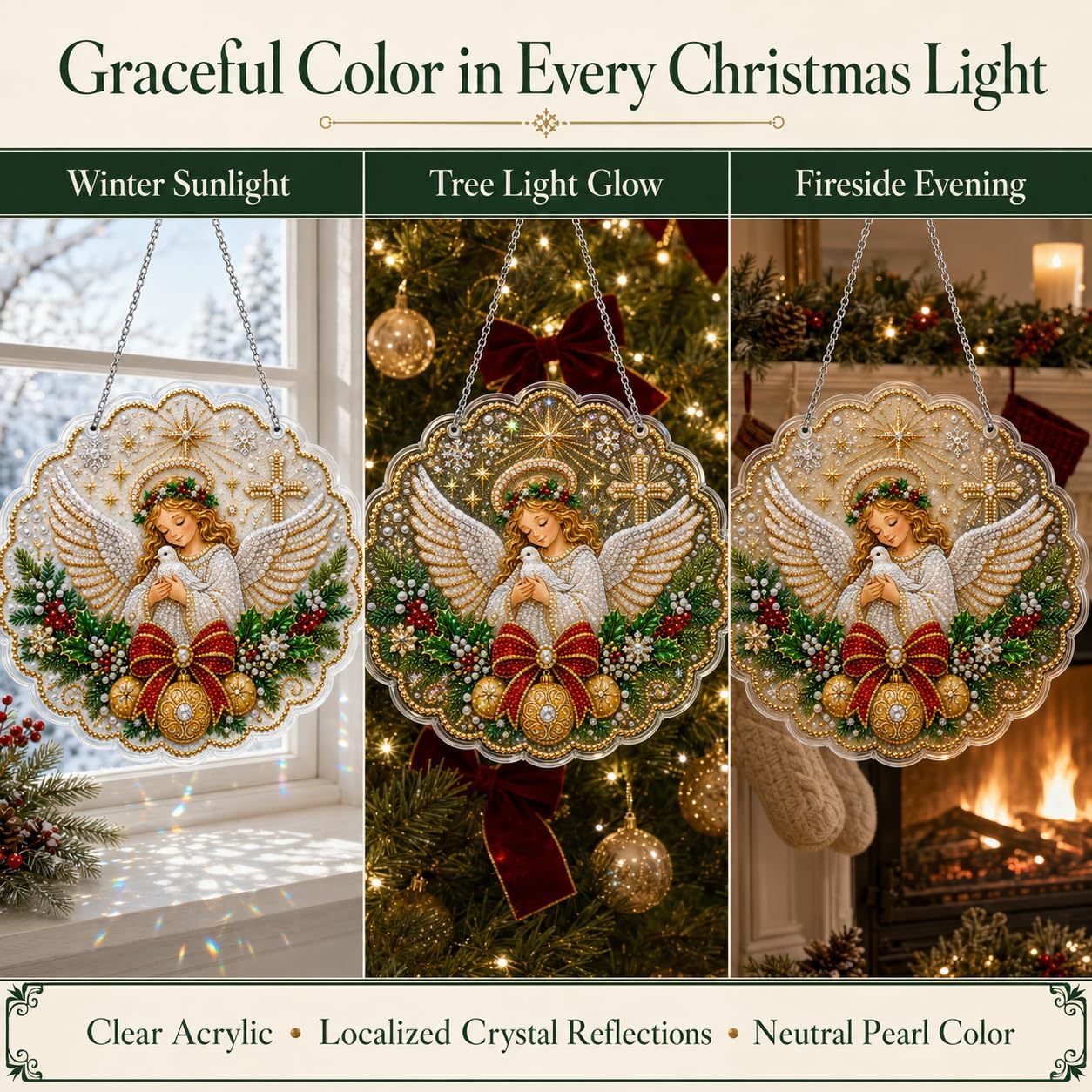 QUINGIL Christmas Pearl Diamond Art Suncatcher Kit for Adults (Angel - Style 1, 12 in)