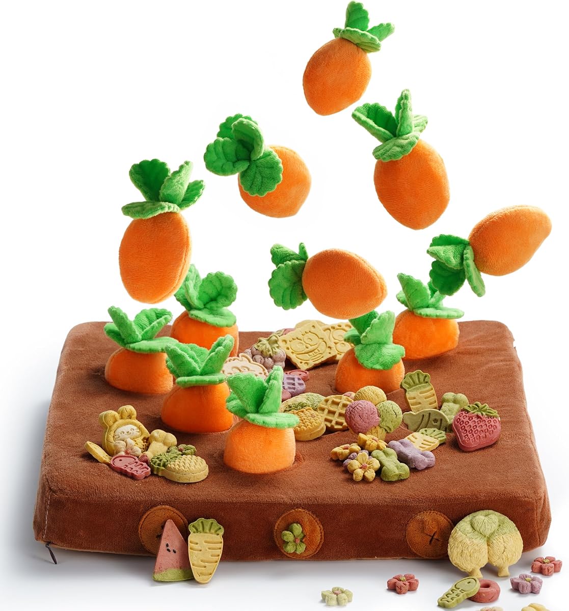 Nocciola Carrot Puzzle Dog Toys, 12PC Squeaky Carrots & Farm Snuffle Mat for Hide and Seek Snuffle Toys for Small and Medium Dogs, Carrot Patch Dog Toy to Keep Them Busy