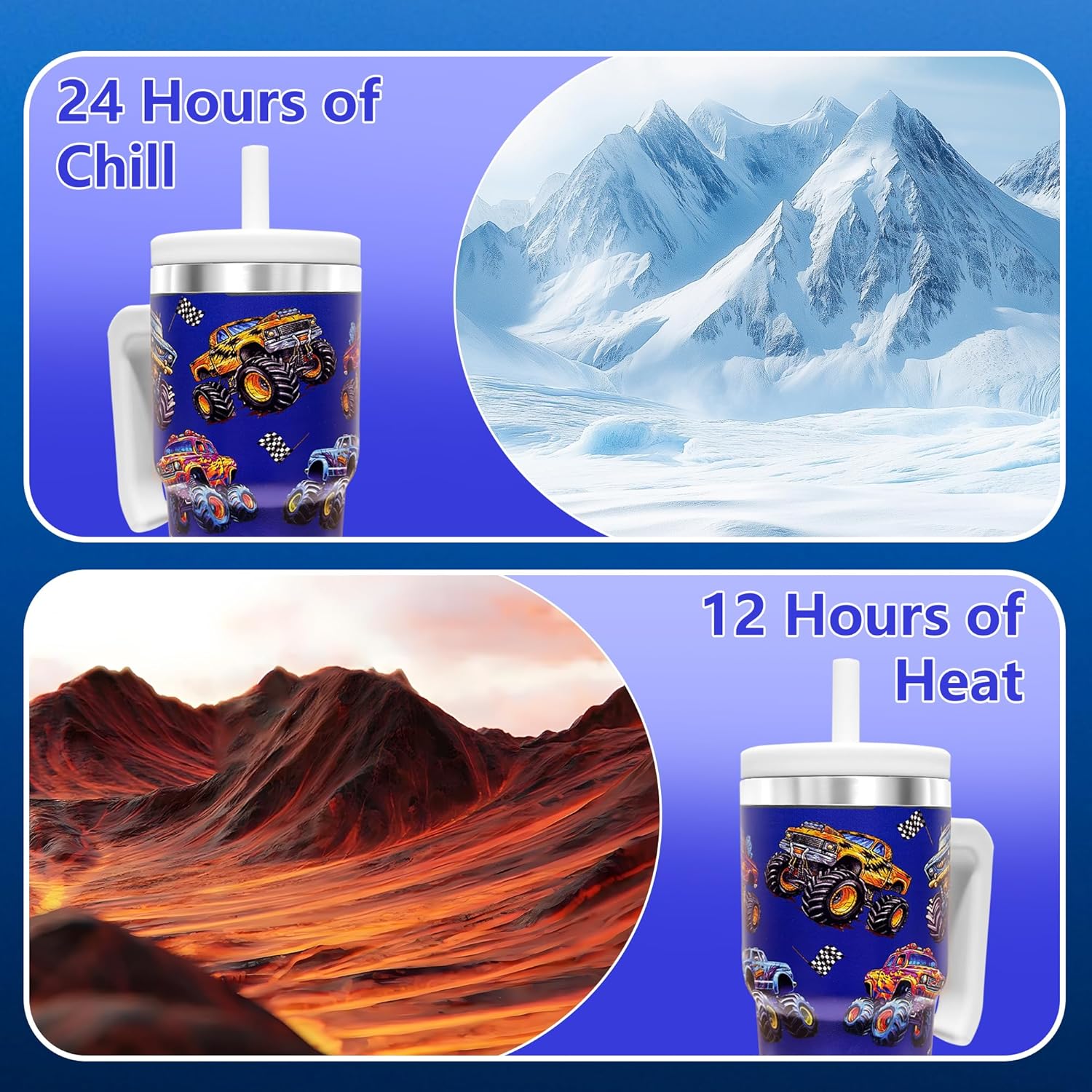 20-OZ Insulated Water Bottle,Insulated Stainless Steel Tumbler,Reusable Cold Drink Thermos,BPA-Free, Double-Wall Stainless Steel Water Bottle (Dark blue-Monster truck, 20, Fluid Ounces) - Image 7