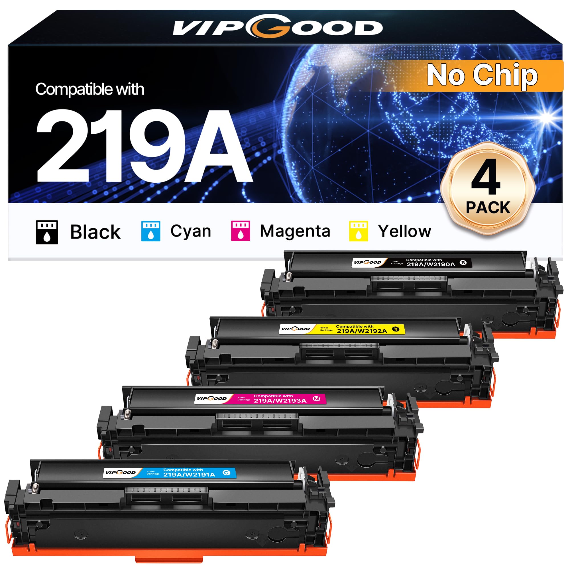 VIPGOOD 219A Cartucce toner Compatibile per HP 219X 219A Toner per HP Color Laserjet Pro MFP 3302FDWG 3302SDWG 3302FDNG 3202DW 3302FDW 3302SDW 3302FDN 3202DN (1Nero 1Ciano 1Giallo 1Magenta, 4-Pack)