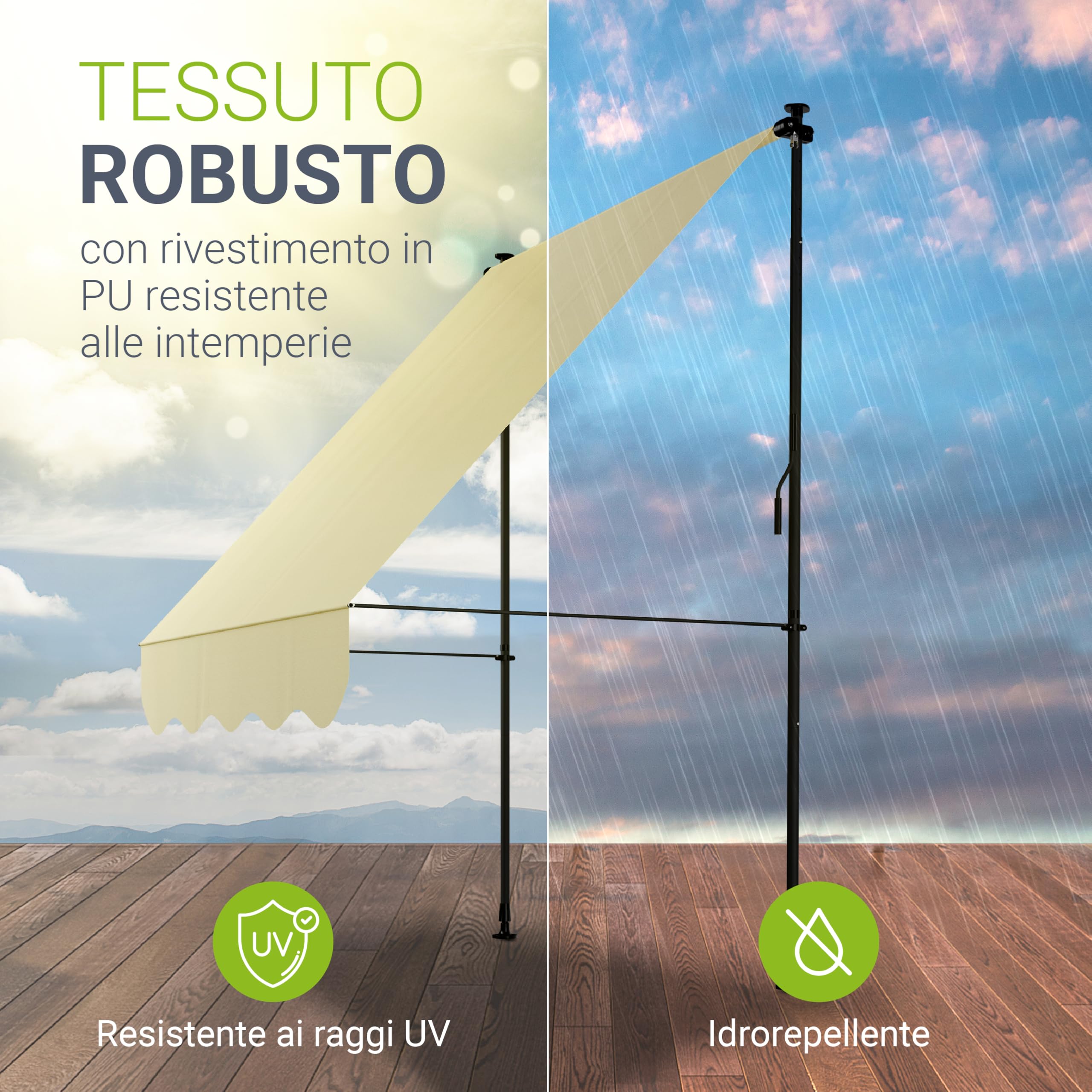 Juskys Tenda da Sole Manuale Kapstadt 150x120 cm - Tenda da esterno regolabile, senza foratura, impermeabile, resistente ai raggi UV, verticale e diagonale - Beige