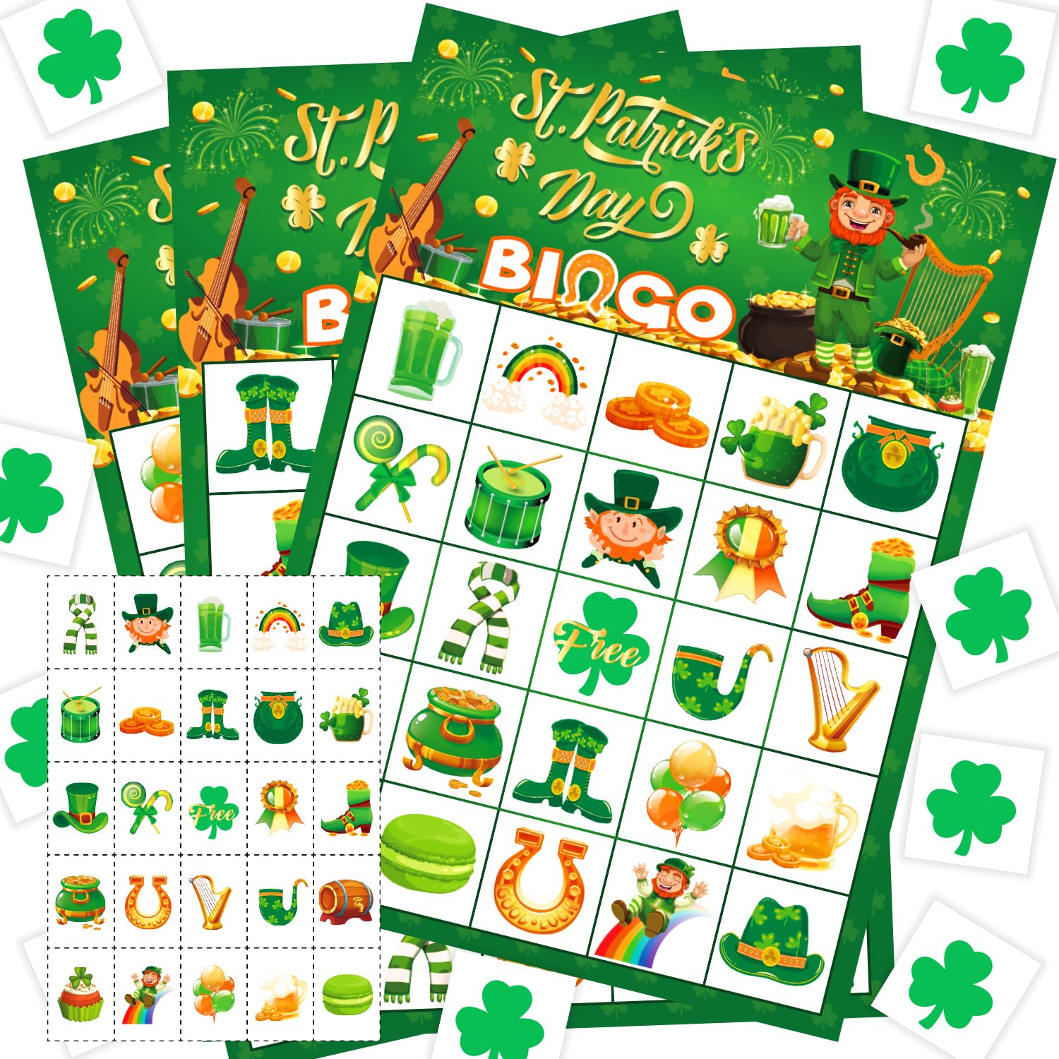 JGCWorker St. Patrick's Day Bingo Game - Fun Party Supplies for Kids Adults, 24 Players, Festive Irish Themed Craft Cards for School Classroom, Family