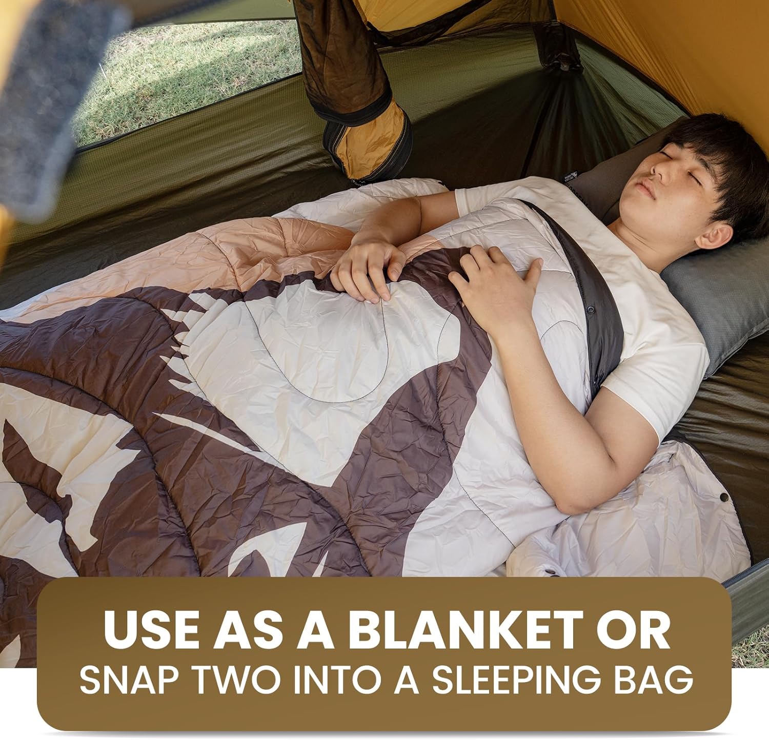 ONETIGRIS Ultralight Camping Blanket, Packable Puffy Quilt Puffy Printed Camping Blanket with Snap Buttons & Corner Loops for Backpacking, Hiking & Travel