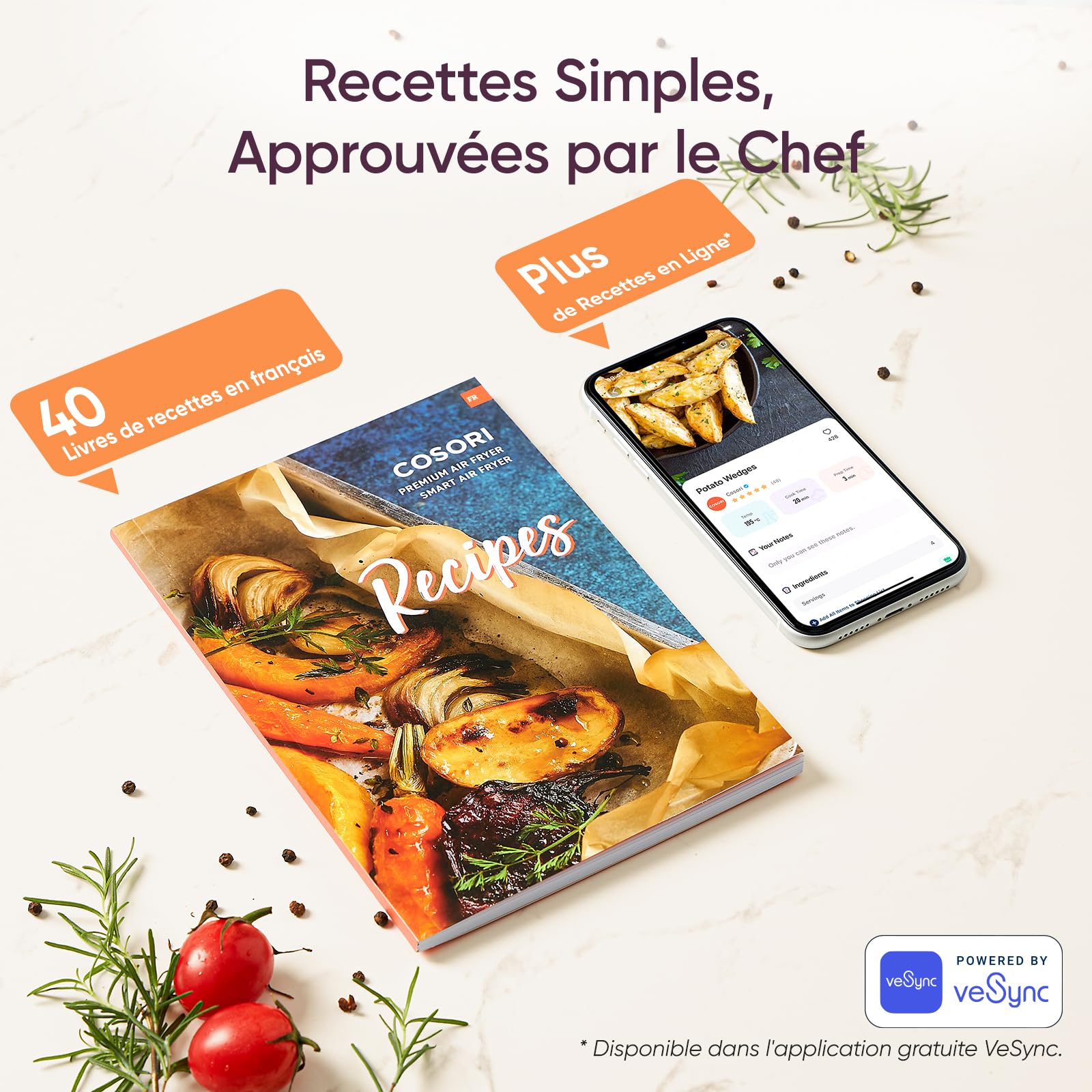 Cosori Air Fryer 5,7 L 13 modes de cuisson 85% de graisse en moins | Jusqu'à 55% d'Énergie en Moins, Cuisson Rapide 70–205 °C, Cuisson Facile avec 40+Recettes