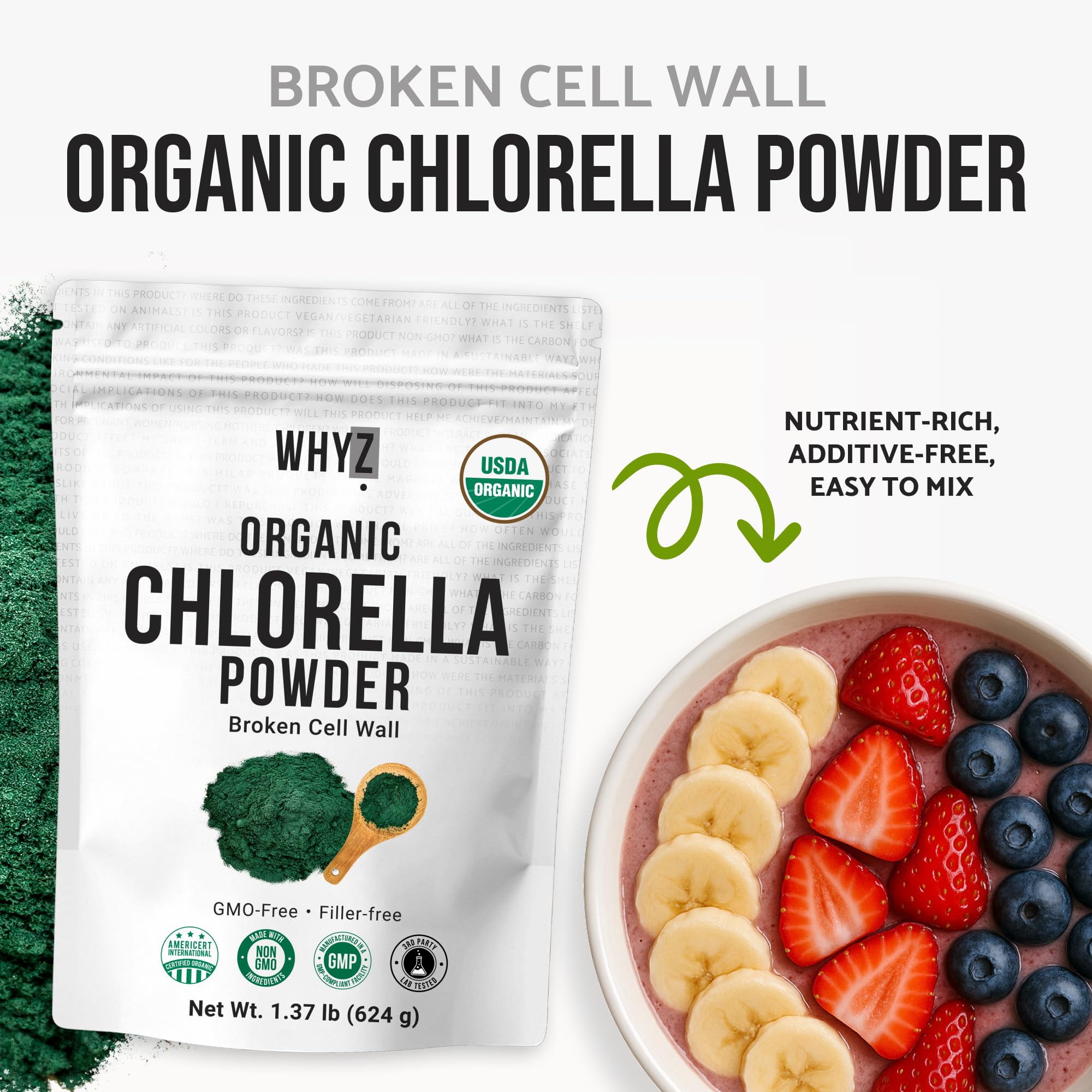 Organic Chlorella Powder, Raw, Premium Superfood Rich in Vegan Protein & Chlorophyll, Non-GMO, Vegan-Friendly Supplement, 312 Servings, 1.37 lb (624g) — Amazon image 5