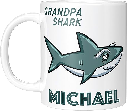 Miniatura 7 de Be Burgundy Taza de café personalizada con nombre, 15 onzas, diseño de tiburón, diseño de tiburón