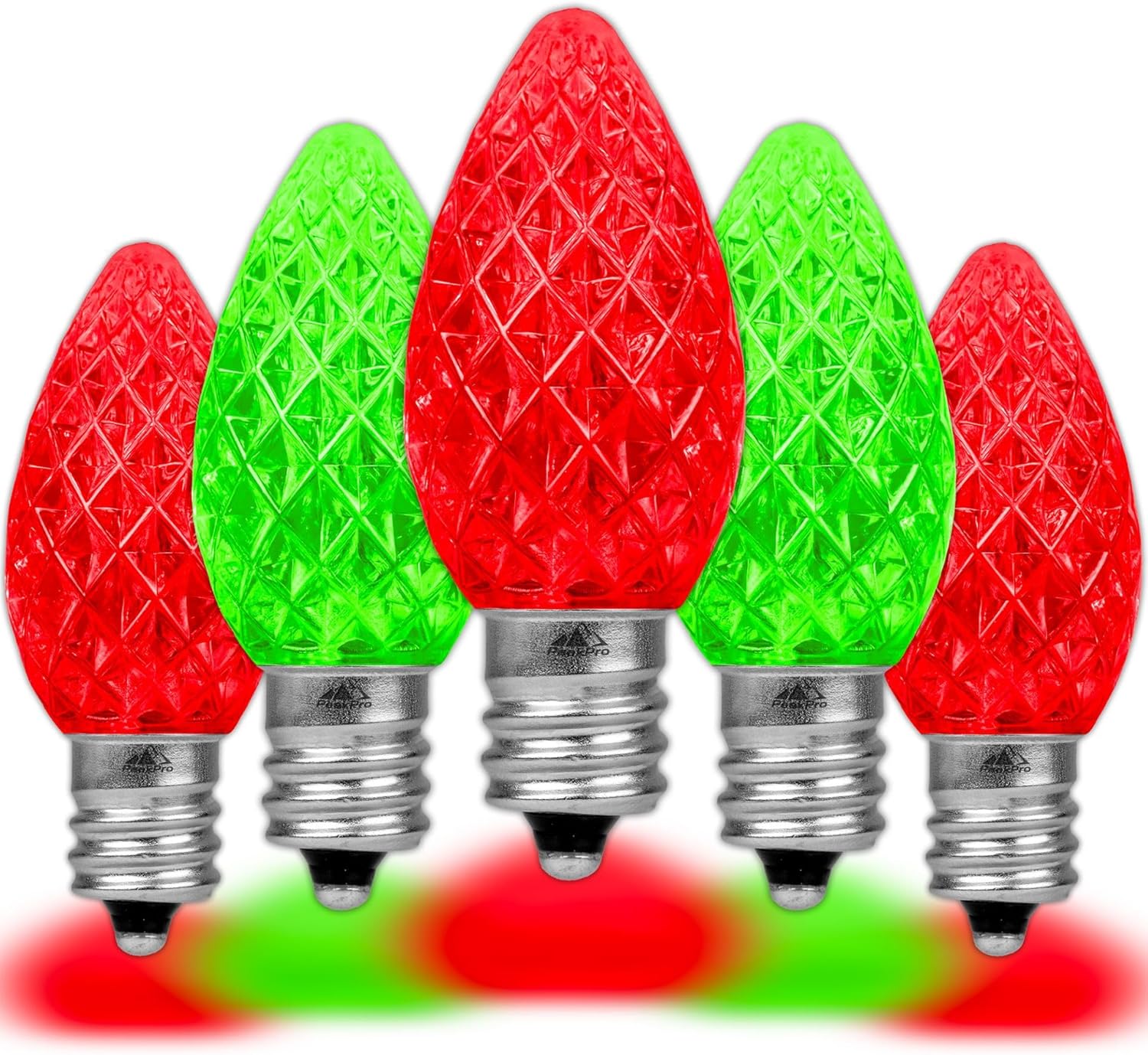 Novelty Lights 25PK C7 LED Faceted Ultra Bright Outdoor Dimmable Christmas Light Bulbs, Led Bulbs, Red/Green