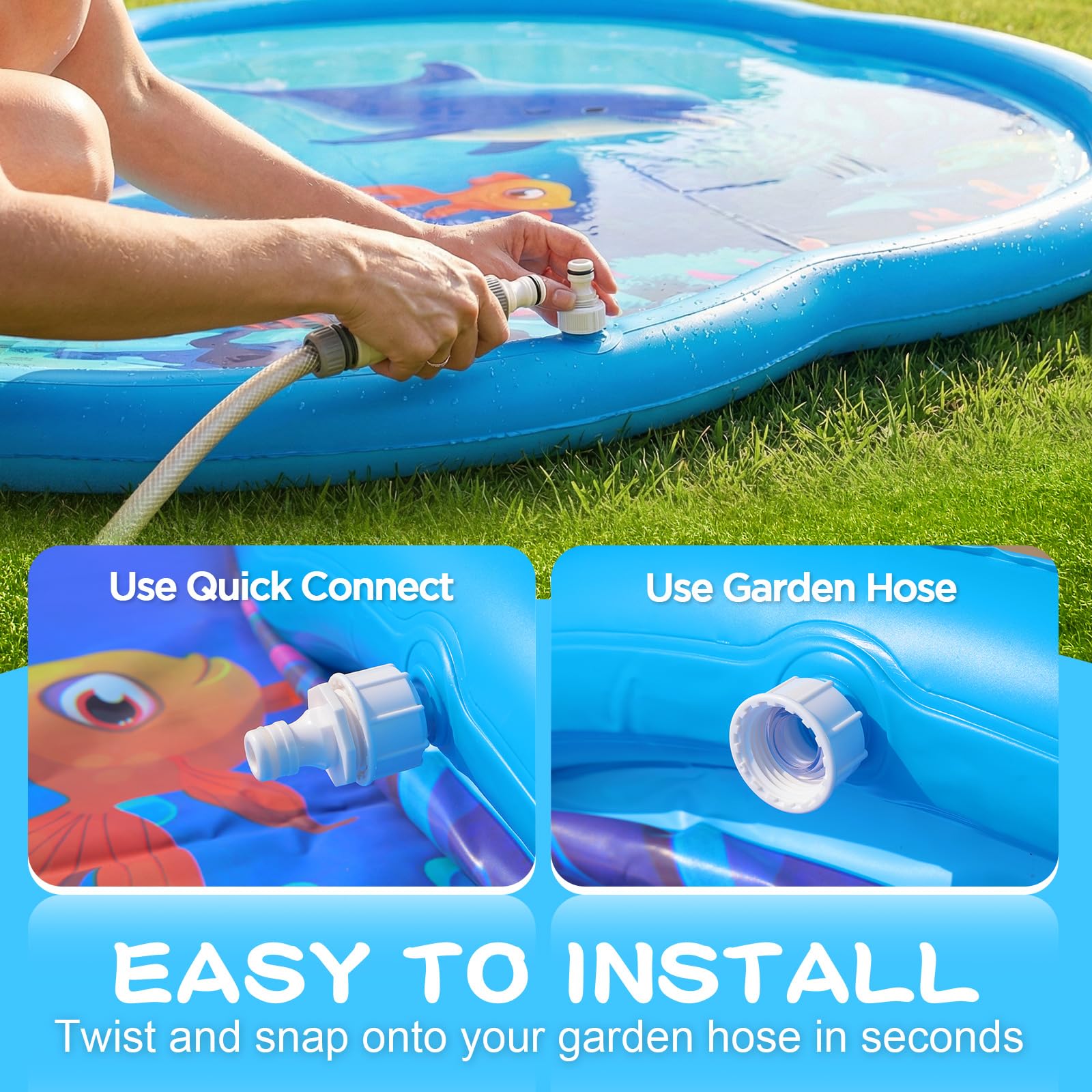 ChlorBlu Splash Pad,186CM Almohadilla Aspersor de Juego PVC, Tapete de Juegos de Agua para Actividades Familiares,Aspersor de Agua para Niños y Perros,Juguetes Acuáticos para Exteriores Fiesta Jardín