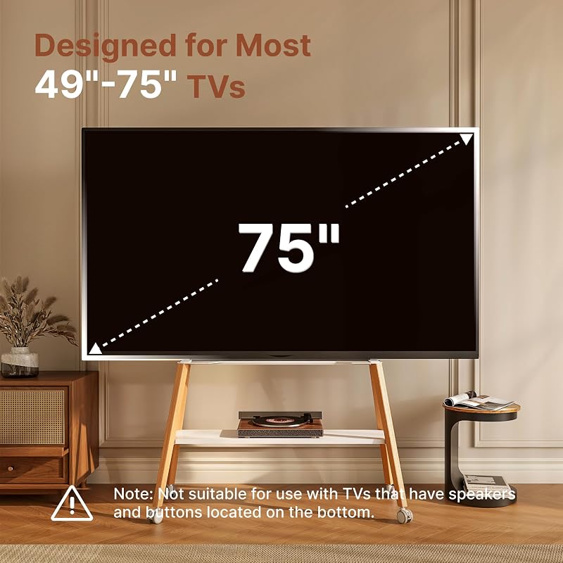 Rolling Easel TV Stand for 49-75" TVs, 88 lbs, White image 2