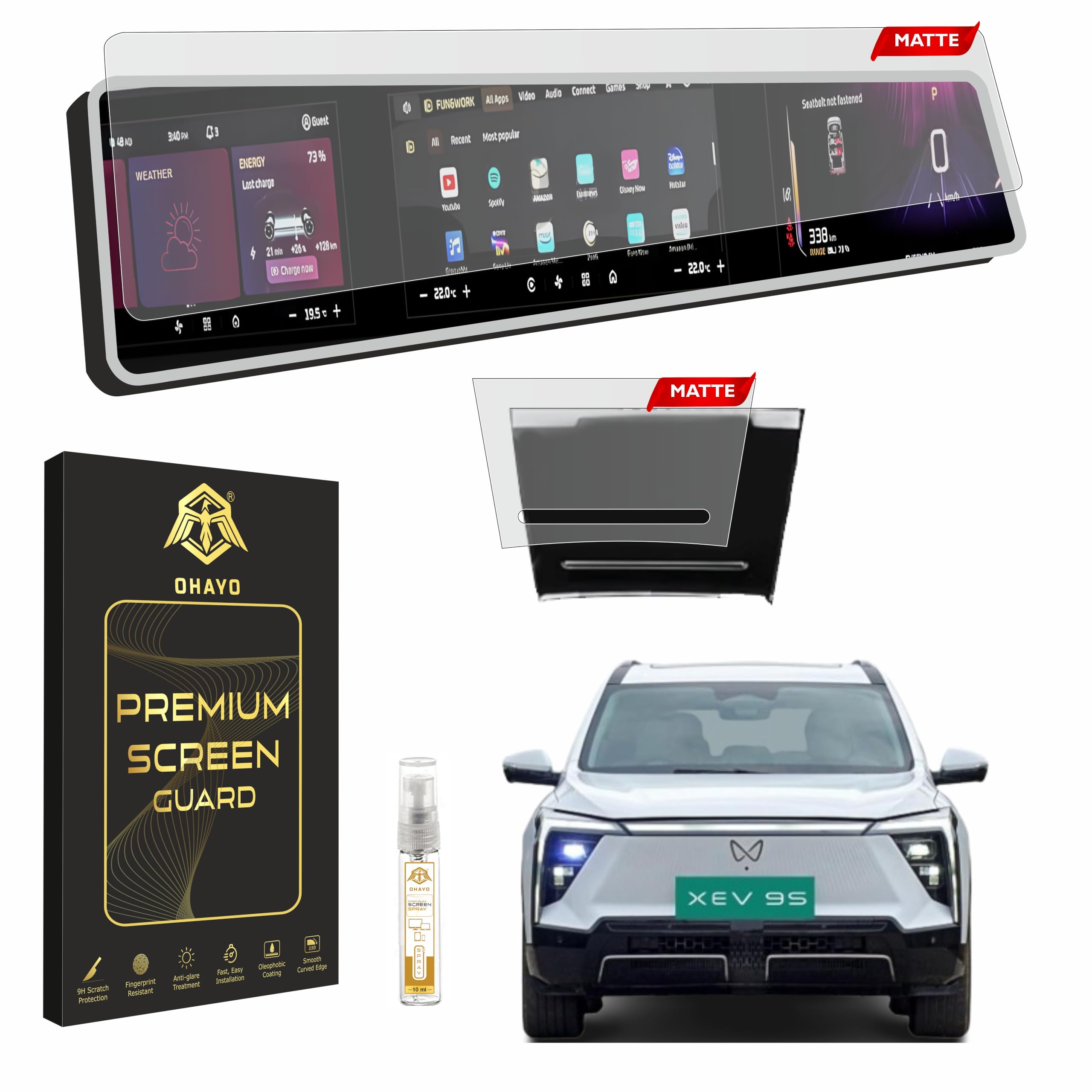 OHAYO Matte 9H Hardness Screen Protector for Mahindra XEV 9S 2025-2026 & XEV 9E 2025-2026 | Fits 12.3 Inch Touchscreen Display, Digital Instrument Cluster & Storage Panel | Military Strength, Scratch Resistant, HD Clear, Bubble-Free, Water Repellent | Pack One, Pack Two & Pack Three Above Compatible | Not Tempered, Not Glass-image-9