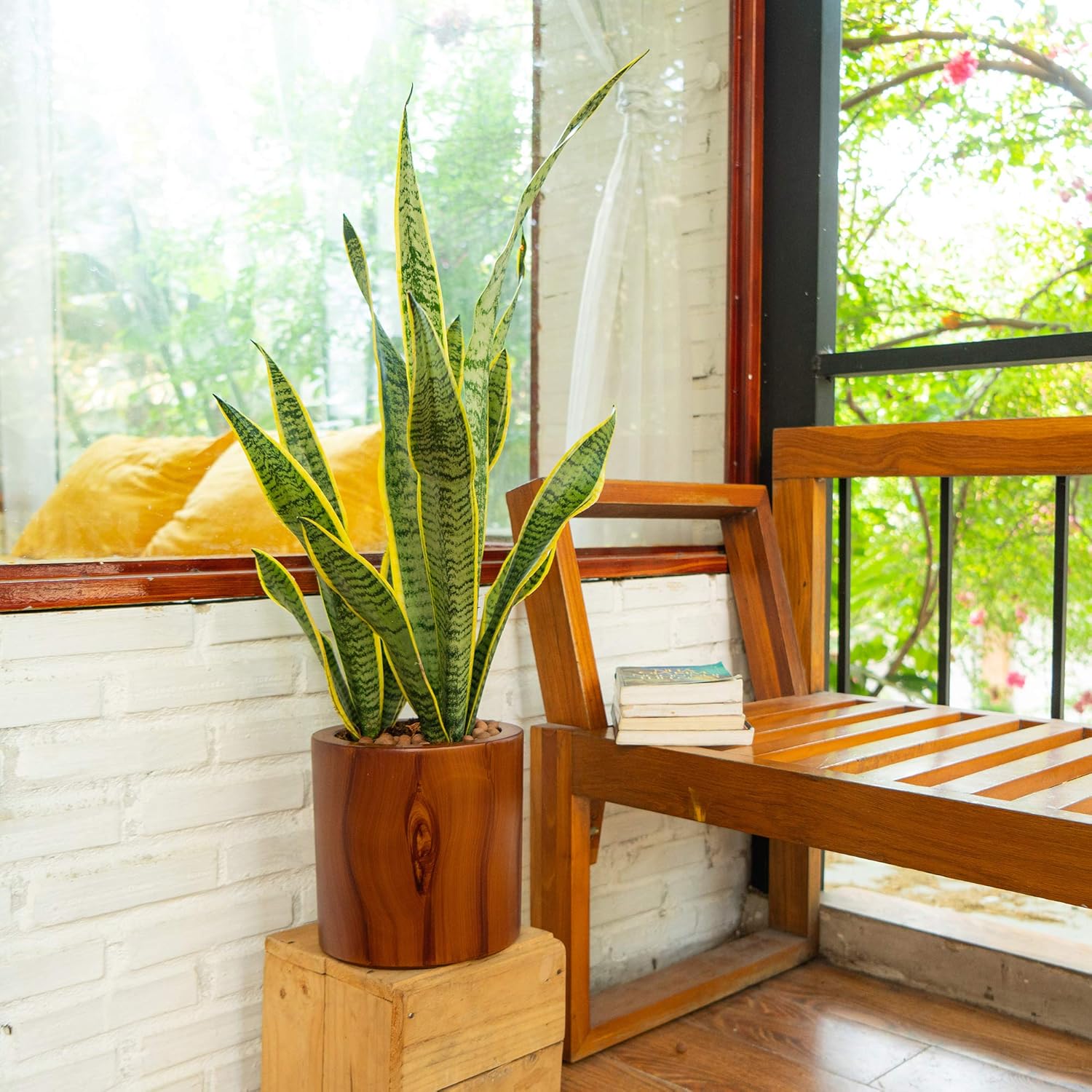 8" Small Planter for Indoor and Outdoor, Suitable for Plants, Herb, Succulents, Flowers - Cylinder, Imitation Wood