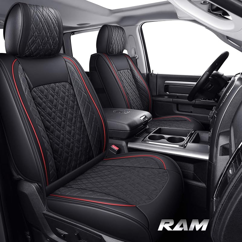 Capas para Bancos YIERTAI em Couro Sintético Vermelho para Dodge Ram 1500, 2500 e 3500 2009–2026, Conjunto Completo