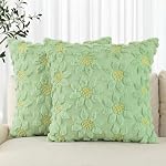 AVOIN colorlife Spring Crème d'été blanc de tournesol Couvres d'oreiller à lancer 2, 18 x 18 Inch Saisonnier Farmhouse Decor Yellow Flower Heart Soft Plush Faux Fur Jacquard Coussin Case pour Sofa Home