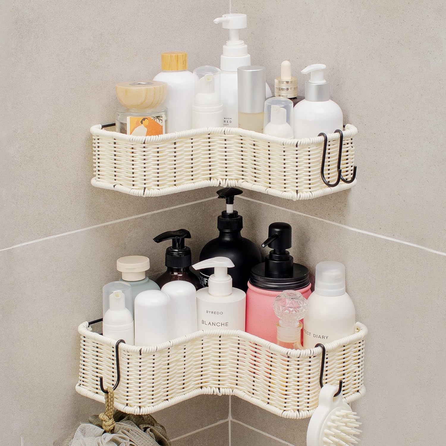 GRANNY SAYS Shower Caddy Corner Shower Organizer 2 Pack Rust-Proof Wicker Shelves for Bathroom White