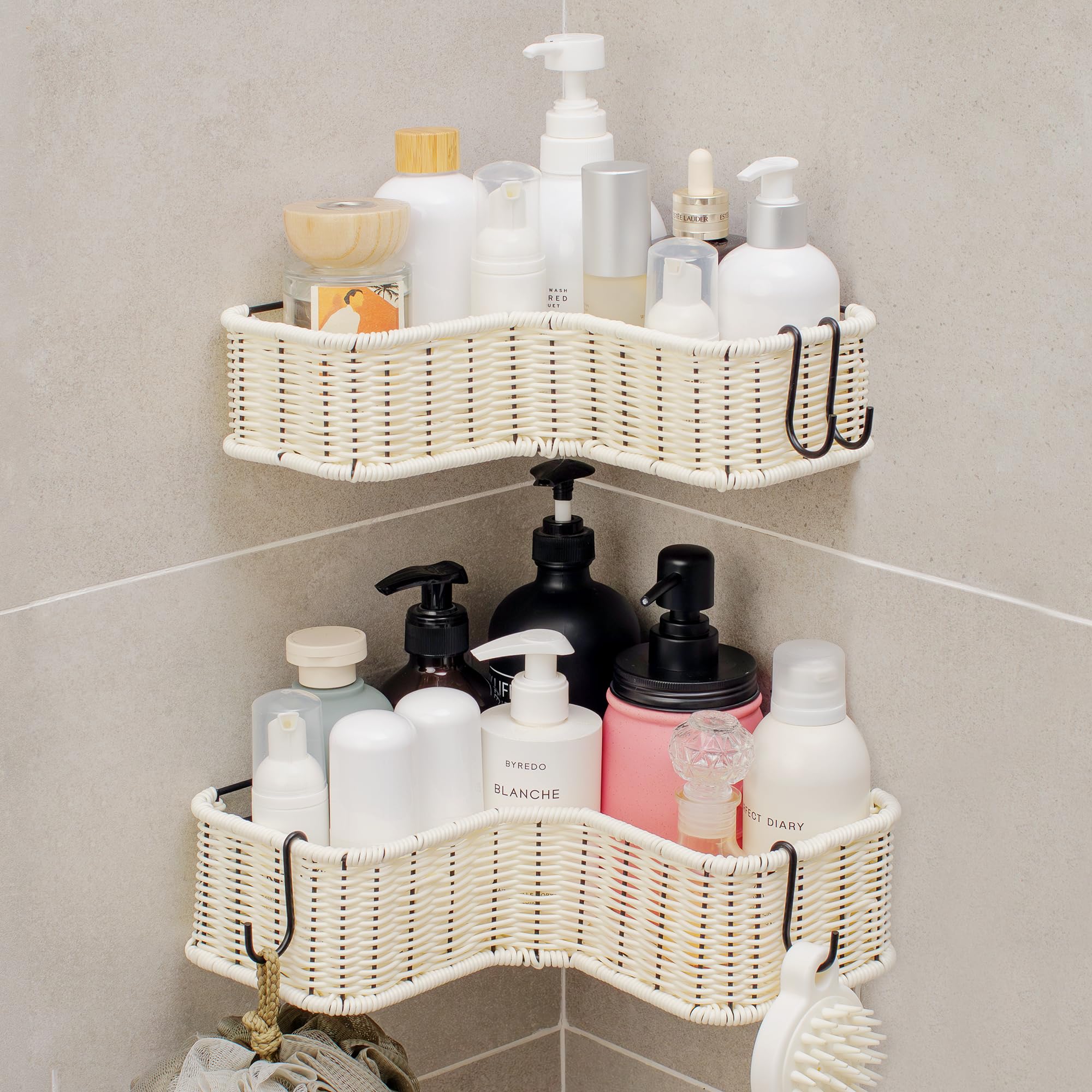 GRANNY SAYS Shower Caddy Corner Shower Organizer 2 Pack Rust-Proof Wicker Shelves for Bathroom White