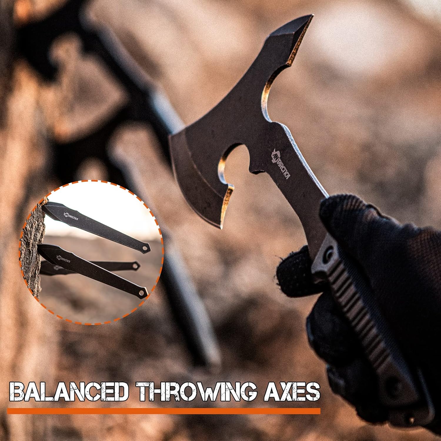 ANTARCTICA Throwing Axe Knife Set (Black) and ANTARCTICA Throwing Axes and Throwing Knives with Whetstone Set (Red) Bundle