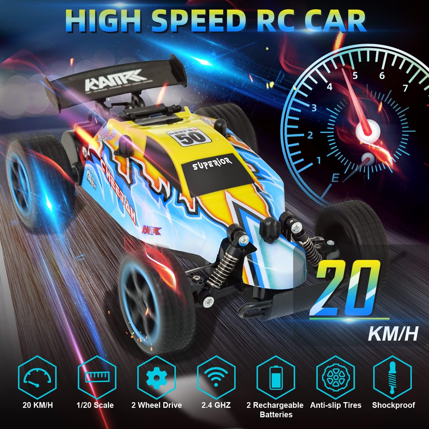 RC Car Remote Control Toys - 1:20 Scale All Terrain Hobby RC Racing Car, 2.4Ghz High Speed 2WD RC Buggy Cars with 2 Rechargeable Batteries, Off Road Electric Cars for Kids Boys Girls Adult Xmas Gifts