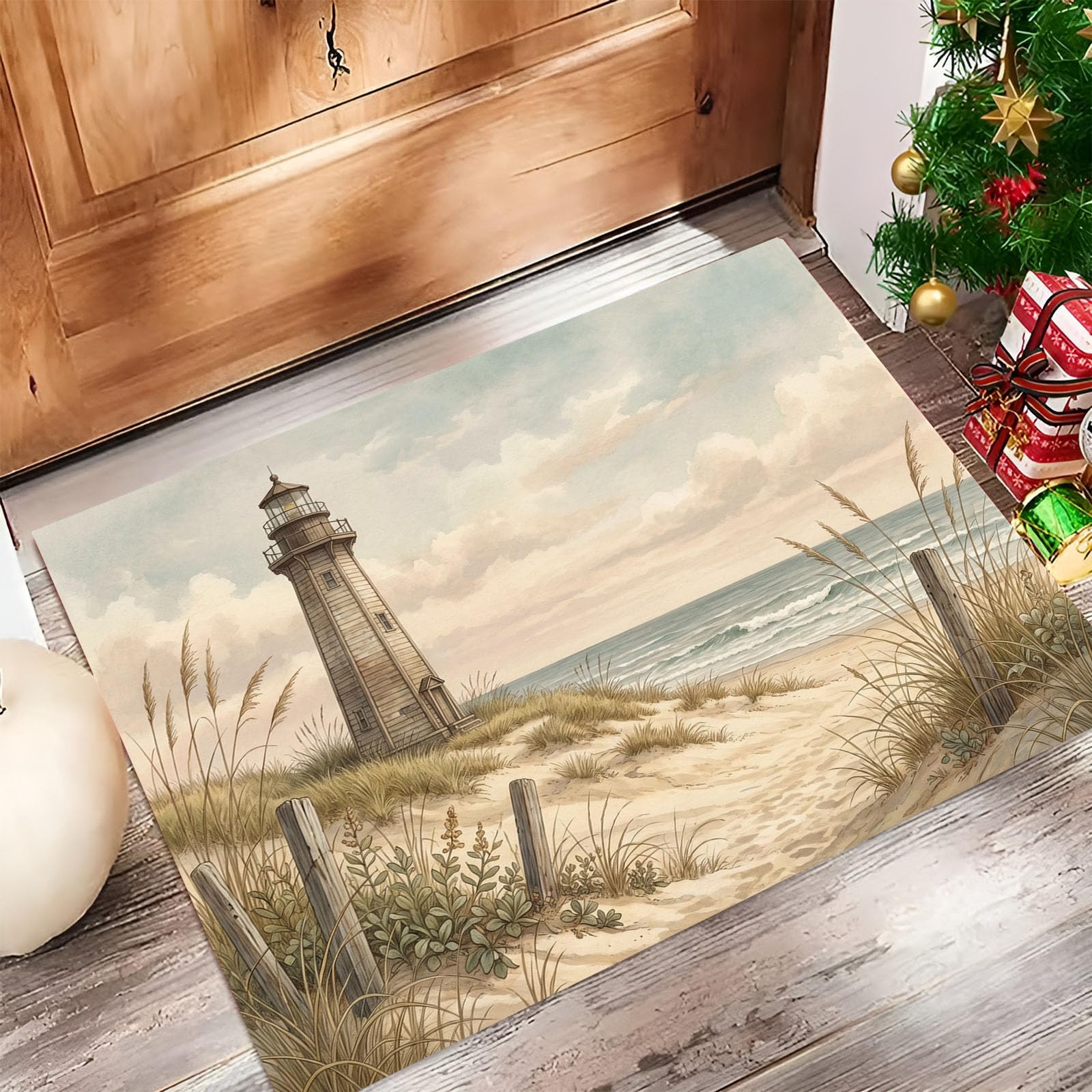 Beige Clair Paysages Côtierspaillasson Durable Et Antidérapant Retient L’Eau Et Les Saletés Facile À Nettoyerpaillasson Interieur80 X 120 Cm Tapis D'Entrée Antidérapant