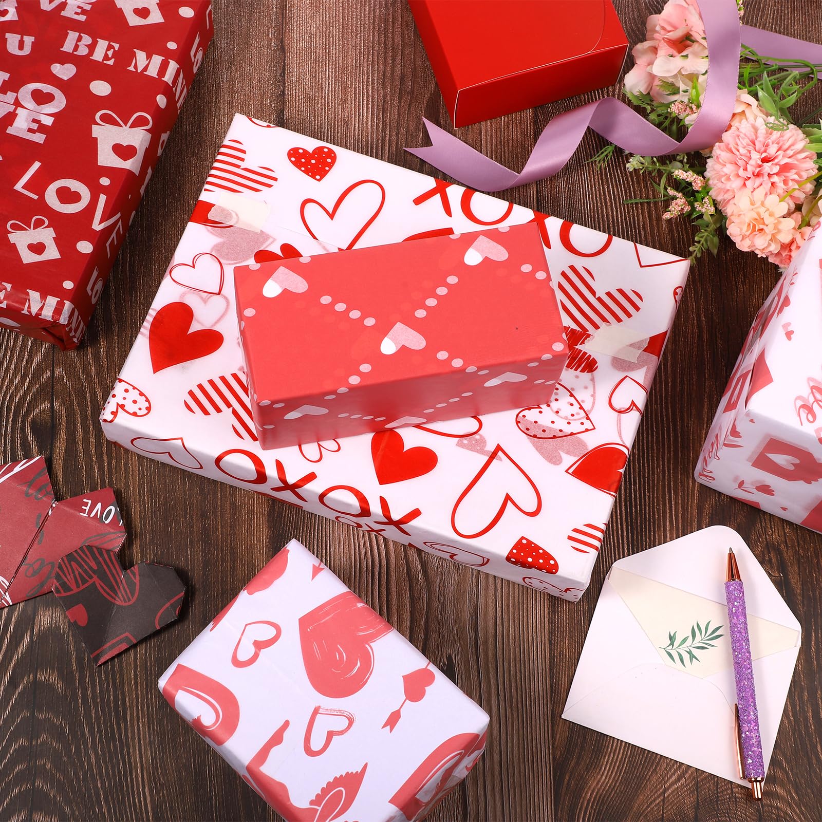 Papier De Soie En Forme De Cœur Rouge - Lot De 20 Feuilles 50x35 Cm, Pour Emballage Cadeau Saint-Valentin - 11