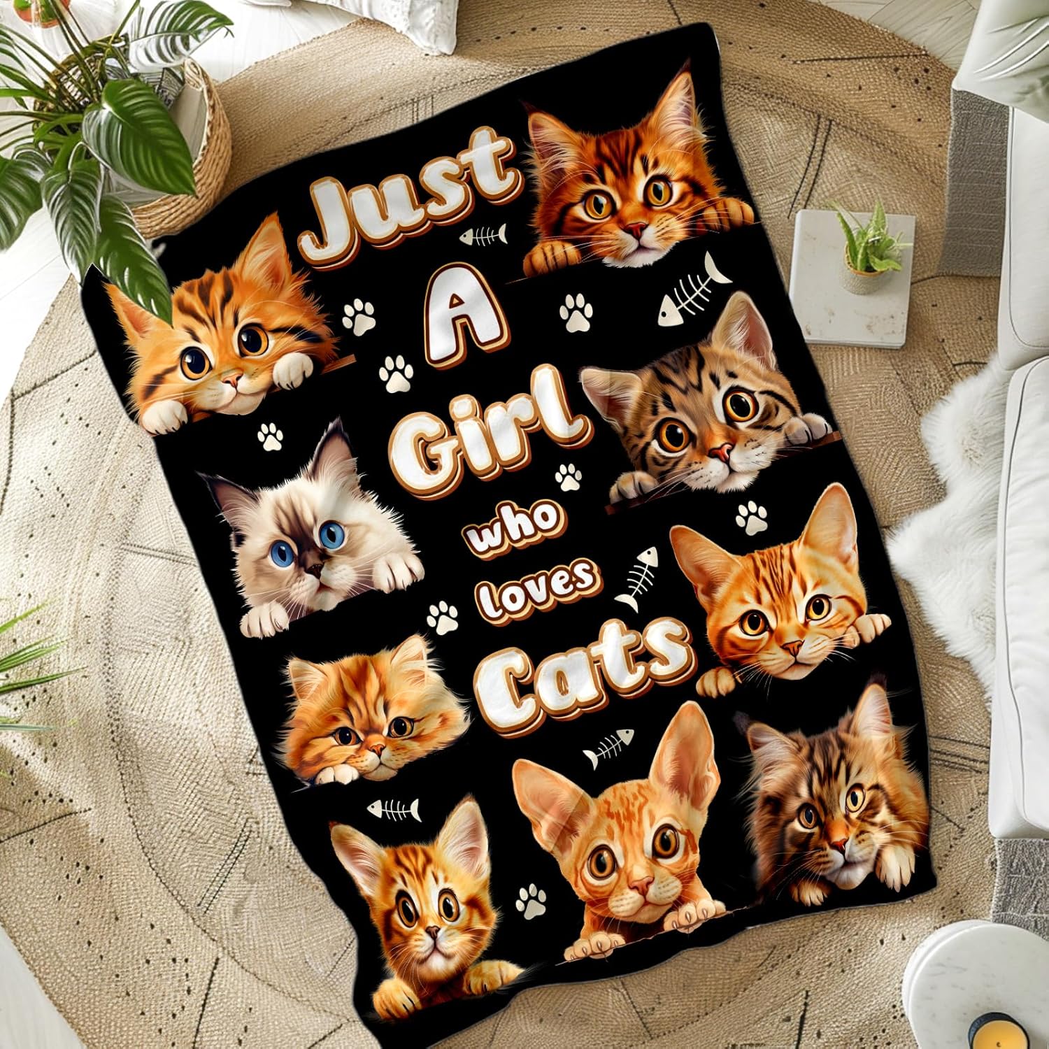 Cat Blanket for Girls Daughter, Throw Blanket for Kids Cat Lovers, 60x80 Inches Soft Cozy Flannel Throw for Sofa Couch Bedding Travel Office