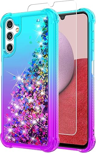 YZOK Funda para Galaxy A14 5G, funda para Samsung A14 5G, con protector de pantalla HD, diseño de arena movediza degradada, con purpurina, líquida,