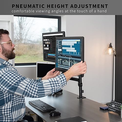Miniatura 5 de VIVO Soporte neumático para portátil y monitor dual de 17 a 32 pulgadas se adapta a 2 pantallas planas o curvadas de computadora y portátiles de 10