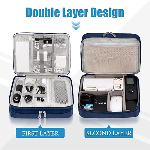 Miniatura 3 de SELLYFELLY Organizador de viaje para electrónica, bolsa organizadora de cables de doble capa, bolsa de almacenamiento de accesorios electrónicos a