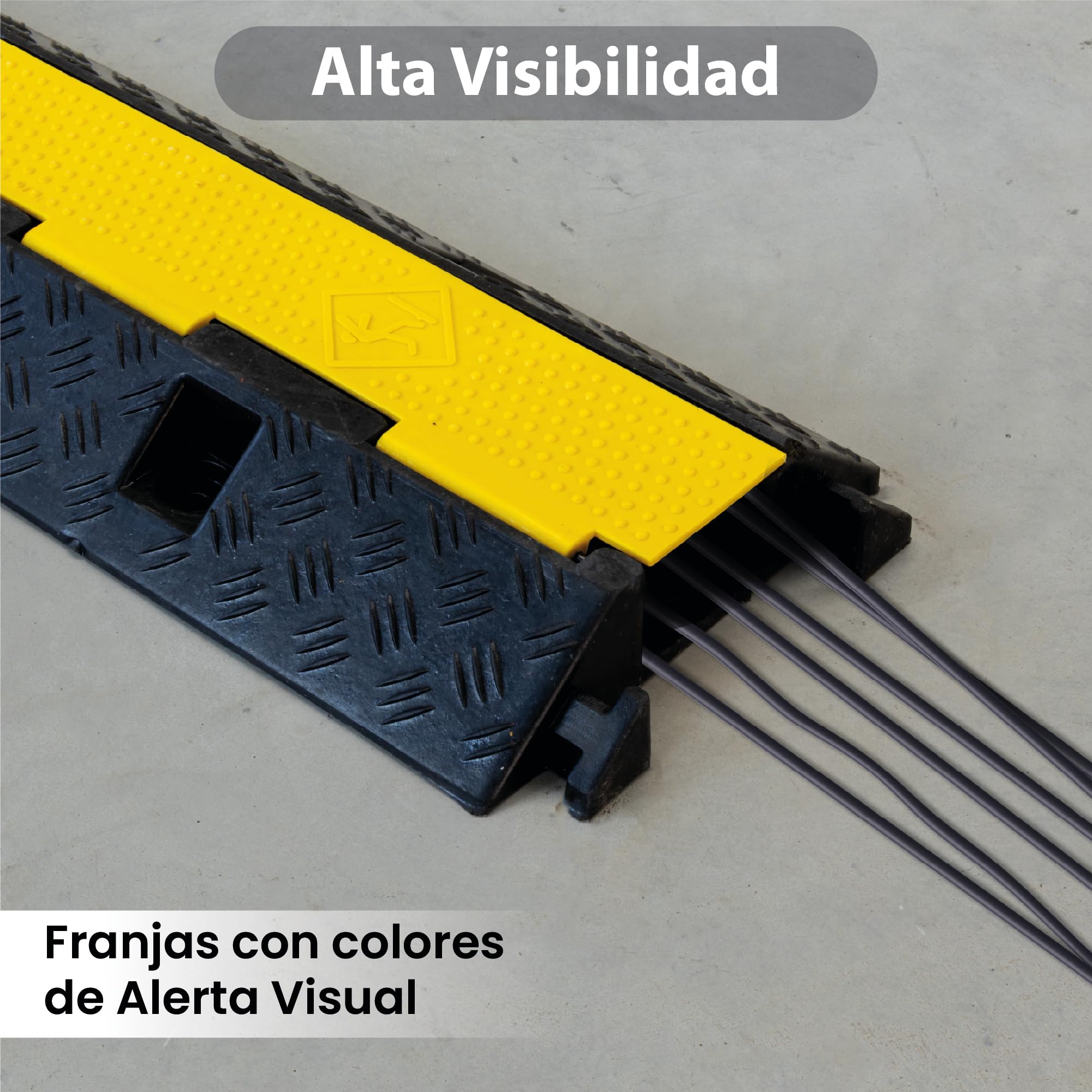 Pack 3 - Protector de Cables de Caucho 1 Canal para Suelo - Pasacables y Protector Suelo, Ideal para Eventos, Obras y Garajes - Canaleta para Cables - 100x26x6cm Amarillo y Negro