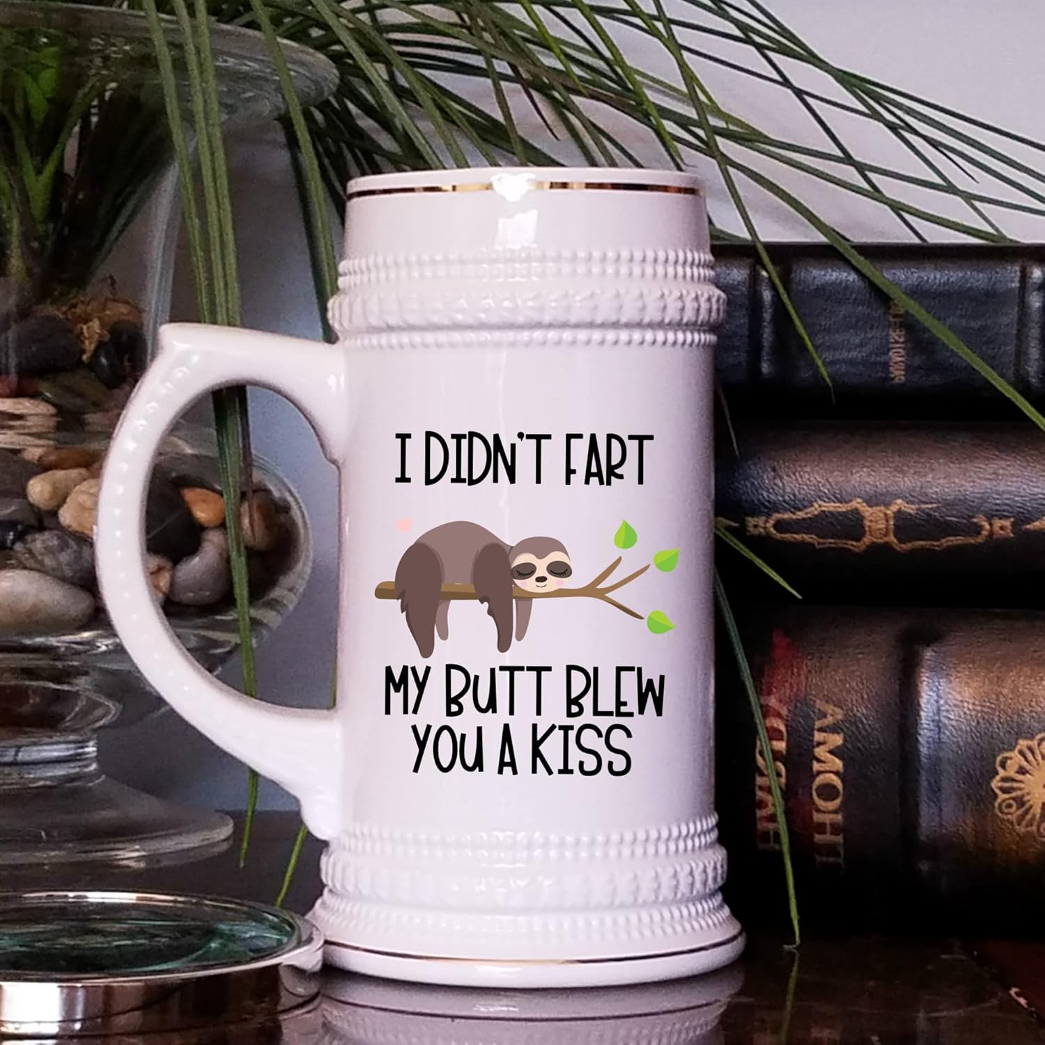 I Didn't Fart My Butt Blew You a Kiss Cozy Sloth Beer Mug Funny Valentines Christmas Birthday Ideas 22 Oz. Ceramic Stein for Women Men