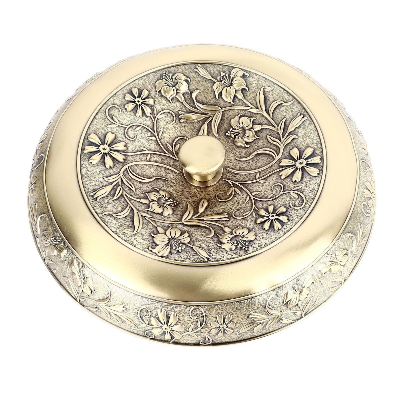 Aramox Boîte de Fruits Secs Plateau de Collation en Alliage de Bronze avec Couvercle Conteneur de Noix divisé Organisateur de Stockage de Motif Floral pour Salon, Hôtel, Réception, Bureau