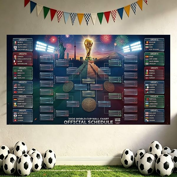Calendrier De La Coupe Du Monde 2026 - Affiche Murale, 150×100CM,Tableau Des Matchs 48 Équipes, Décorations De Fête Football, Cadeaux Parfaits Pour Tous Les Fans De Football(A) - 1