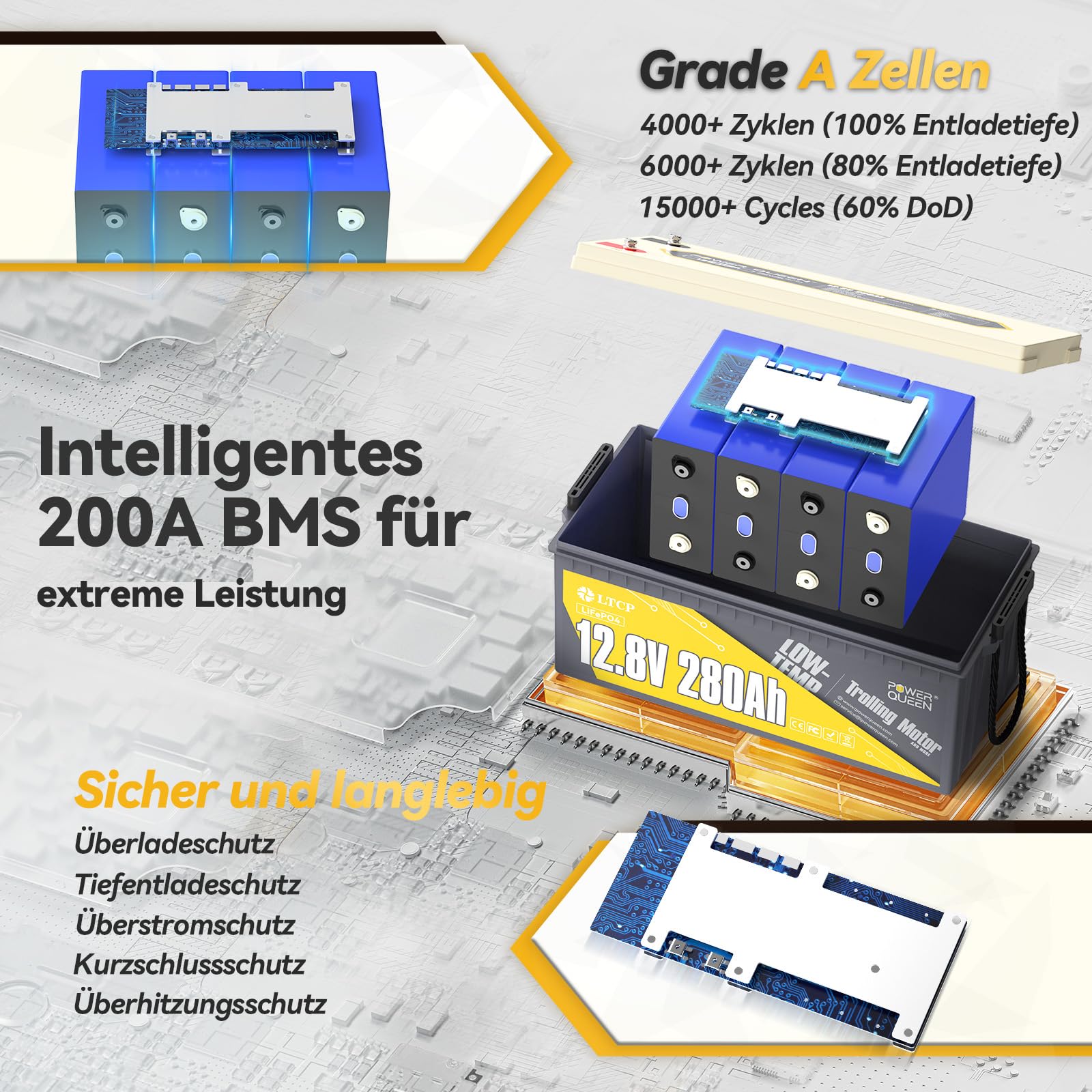 Power Queen 12V 100Ah LiFePO4-Batterie – 100A BMS Produktbild-Vorschau 5