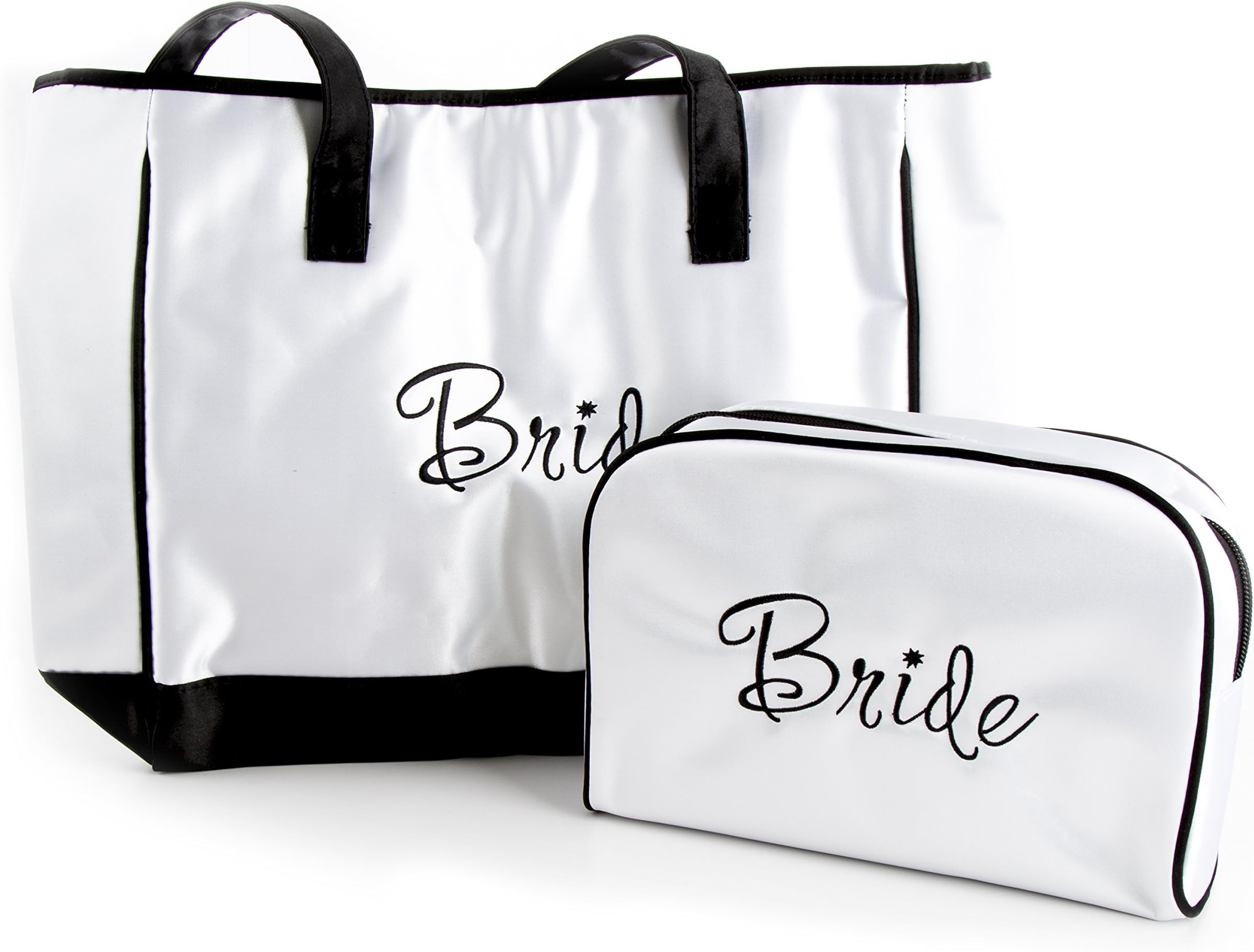 Maven Gifts: Lillian Rose White Satin Bride Travel Bag with White Satin Bride Tote