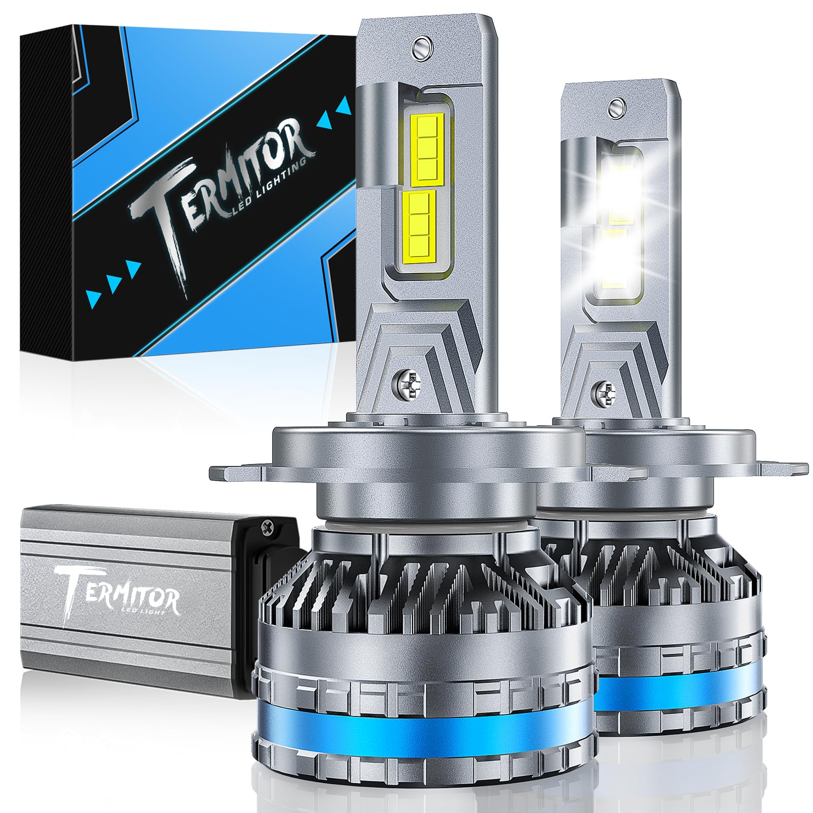 Termitor H4 9003 Light Bulbs, 100,000LM 6500K Cool White Fog Bulbs, 120W Plug & Play Automotive Lighting Bulbs, 1:1 Mini Size, Dual Copper Pipe Cooling, CANbus Ready, IP68 Waterproof, Pack of 2