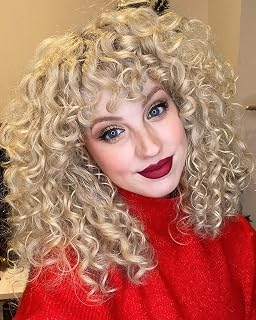 LONAI Short Blonde Curly Wig with Bangs for Women Ash Blonde Wigs with Bangs WIG006 Curly Synthetic Wig for Daily Use Party Cosplay-Ash Blonde
