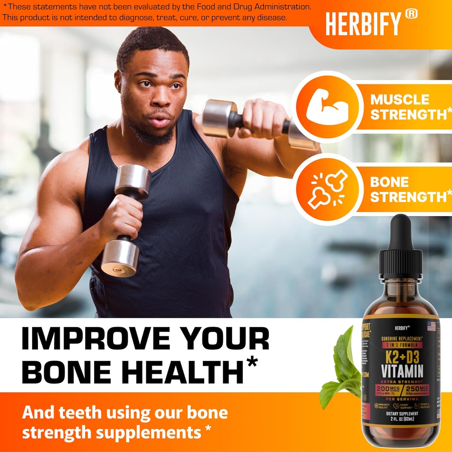 HERBIFY Bundle - K2 and D3 Drops & Lemon Balm Tincture - Bone Strength & Mood Boost