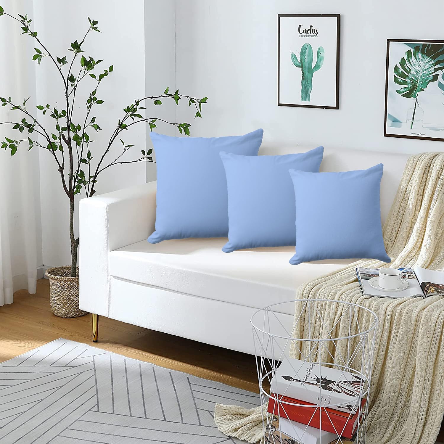 Pale Blue Outdoor Pillow Covers 20 x 20inches Decorative Pillow Case for Sofa Couch Bed (Pillow Insert Not Include)
