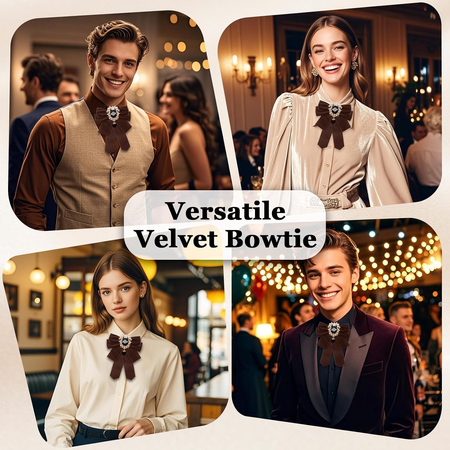 Velvet Bow Ties for Women, Pre-tied Bowties Men Womens Bow Tie with Rhinestone for Banquet Party Prom Daily