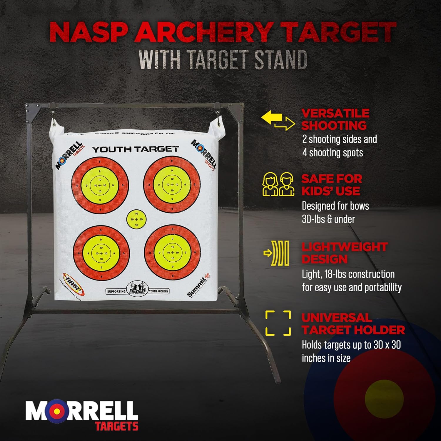 Morrell Lightweight Portable Youth Range NASP Field Point Archery Bag Target with 30 Inch Archery Shooting Bag Target Stand, Olive Green