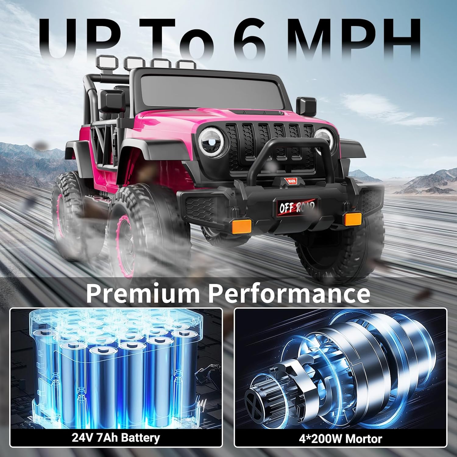 24V Ride On Toys for Kids, 2 Seater Electric Car w/Remote Control, 3 Speeds, Max 6MPH, 4x200W Motor, LED Lights, Spring Suspension, Music