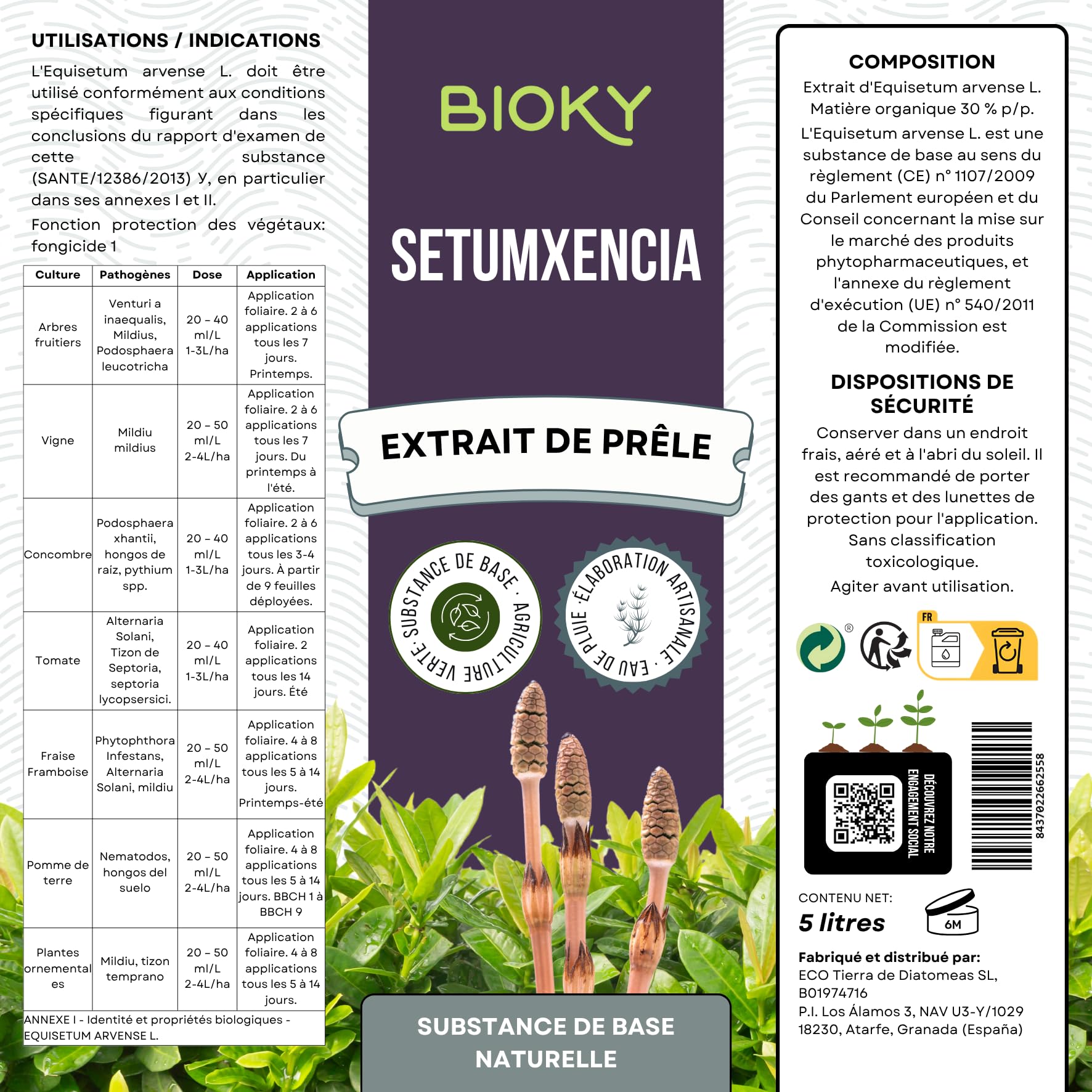 Decoction de Prêle Fongicide 5L – Préventif et curatif pour les plantes - Très concentré 30ml/L – Biostimulant pour plantes d'intérieur et potager urbain – Mildiou et Oïdium